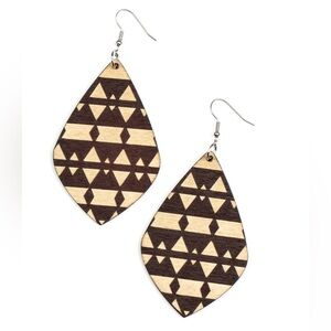 Geometric Brown and Tan Wooden Earrings